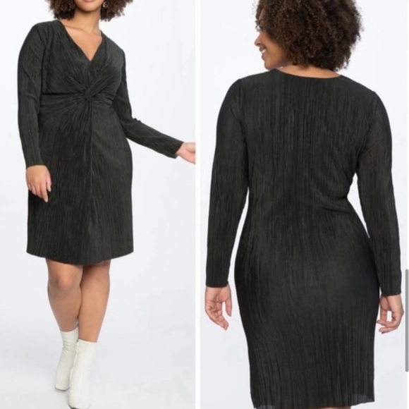 Black Eloquii Front Tie Long Sleeve Dress - Picture 2 of 12